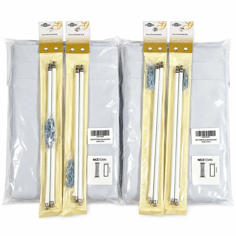 Curtain Rods and Room Darkening White Curtains Bundle for French Doors